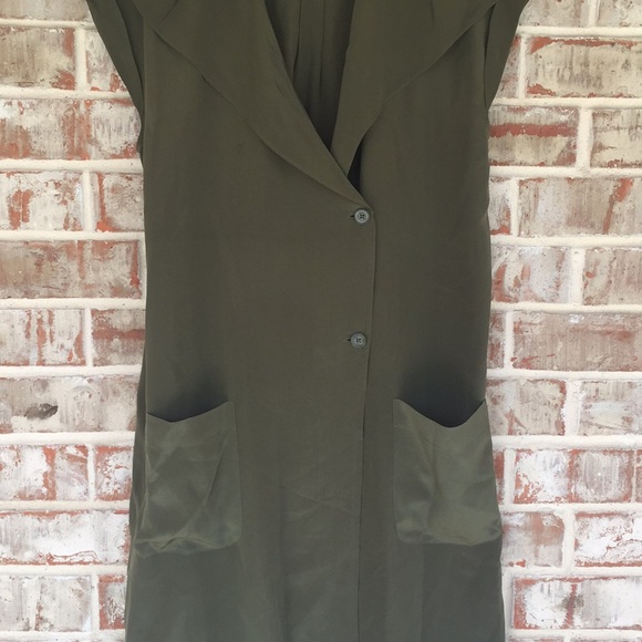 ANTHRO Maeve 100% Silk Ida Shirt Dress in Olive 4 - Picture 5 of 8